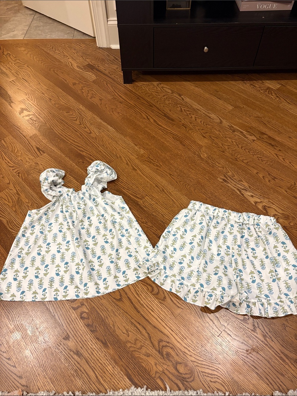 Amazon White Floral Pajama Set with Blue and Green Print
